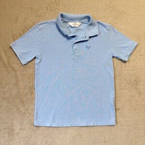 H&M Polo Shirt Boys 9-10Y Blue Tennis Racket Embroidery 100% Cotton Short Sleeve